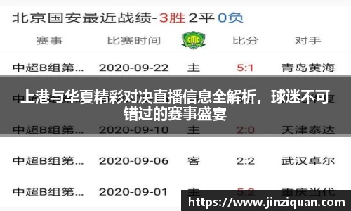 上港与华夏精彩对决直播信息全解析，球迷不可错过的赛事盛宴